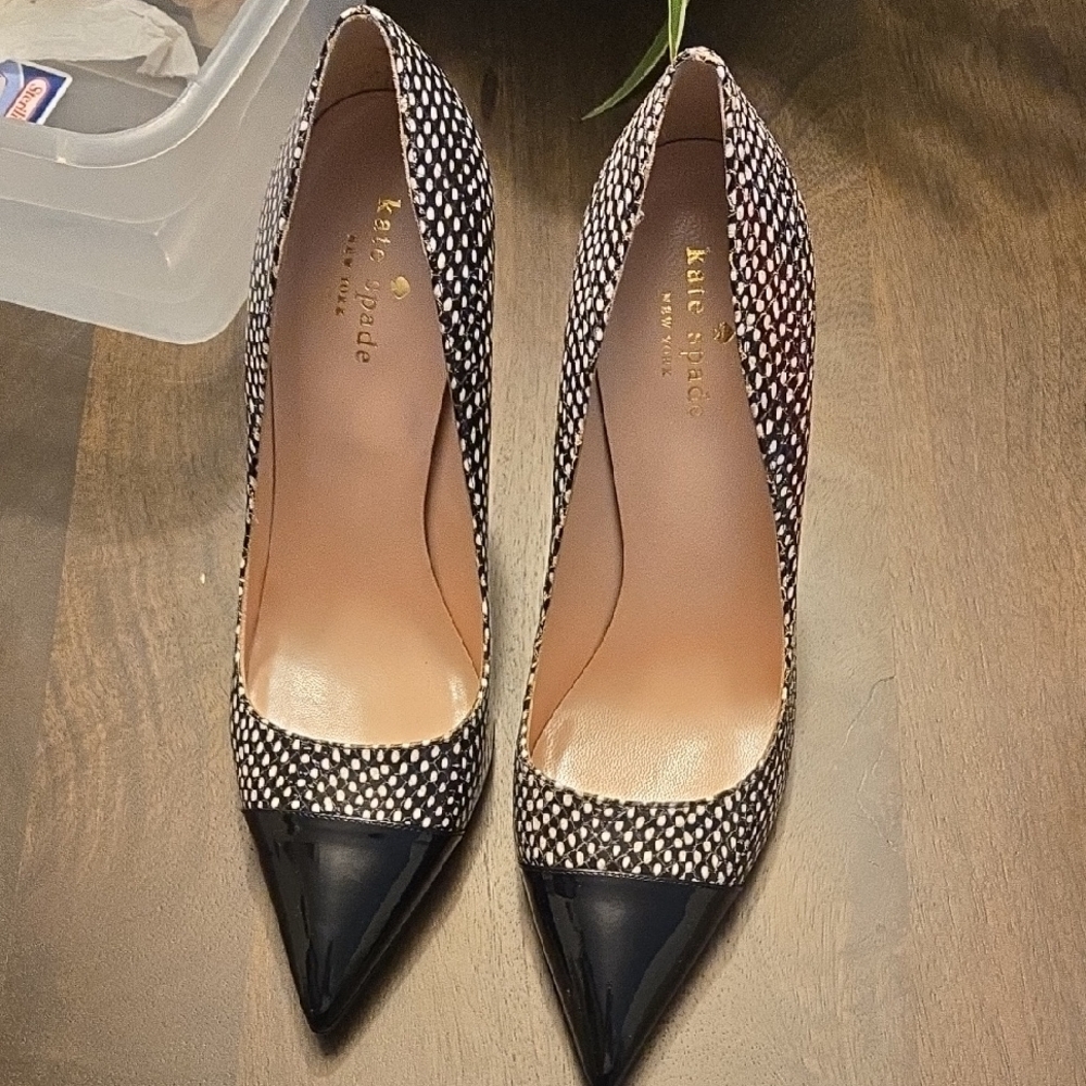 Kate Spade Black and Cream Patterned Heels